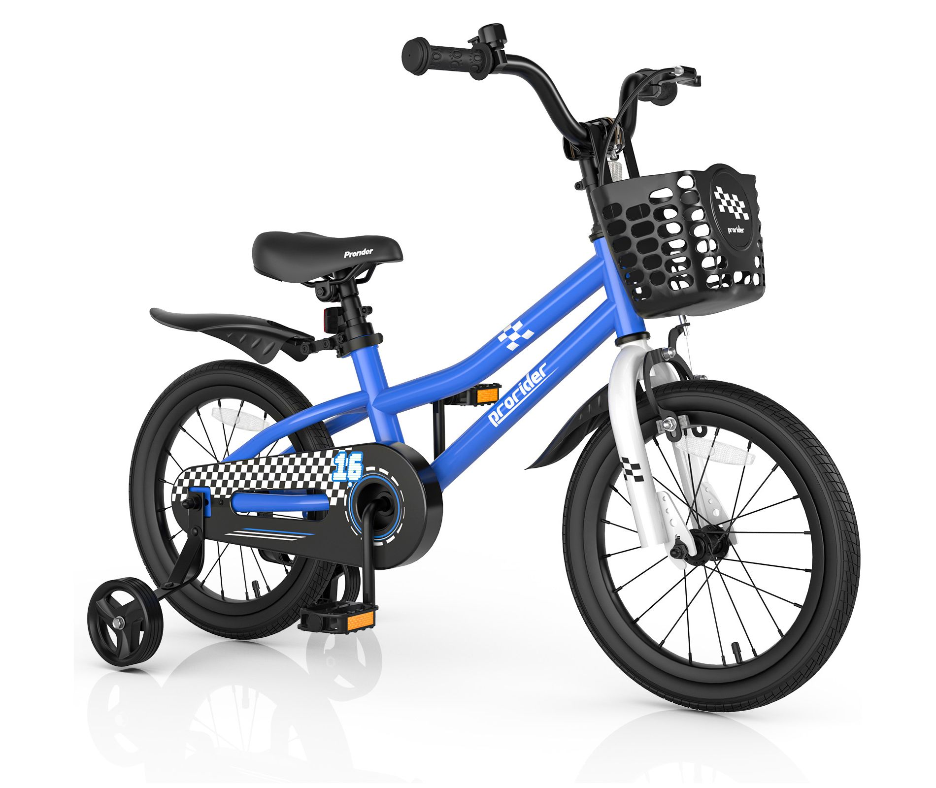 Prorider 16'' Kid's Bike with Removable Training Wheels & Basket for 4-7 Years Old Blue