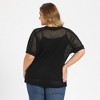 Women's Plus Size Waffle Knit Side Slit Crochet V Neck Half Sleeve Loose Casual Blouses - GRACE & GRANDEUR - 3 of 4