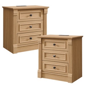 Nightstand with Charging Station & 3 Drawers, Farmhouse 23.6in Wide Nightstands with Roman Column, End Table for Bedroom - 1 of 4