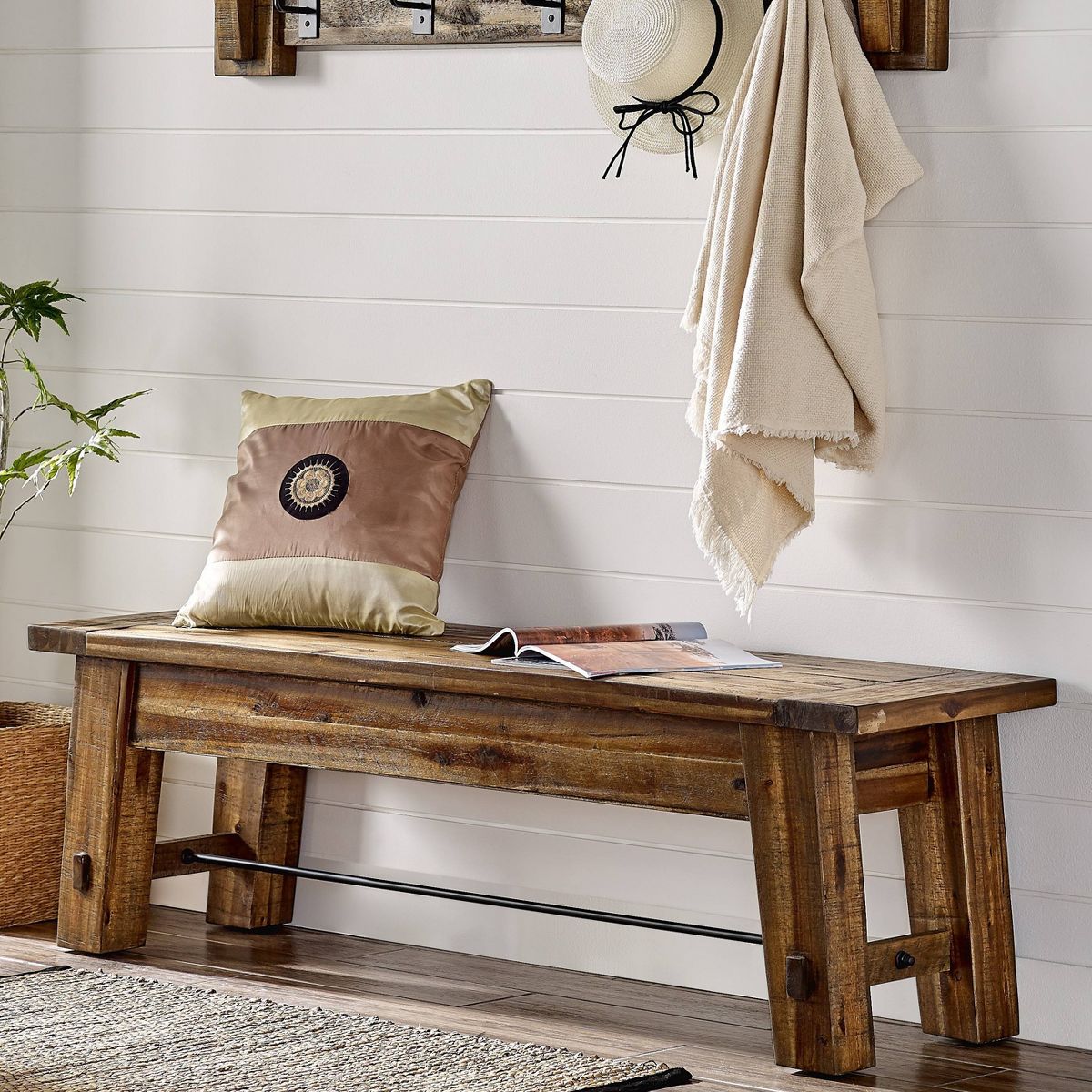 Durango Industrial Wood Coat Hook Shelf and Bench Set Dark Brown - Alaterre: Rustic Hall Tree, Mudroom Storage - thumbnail 3