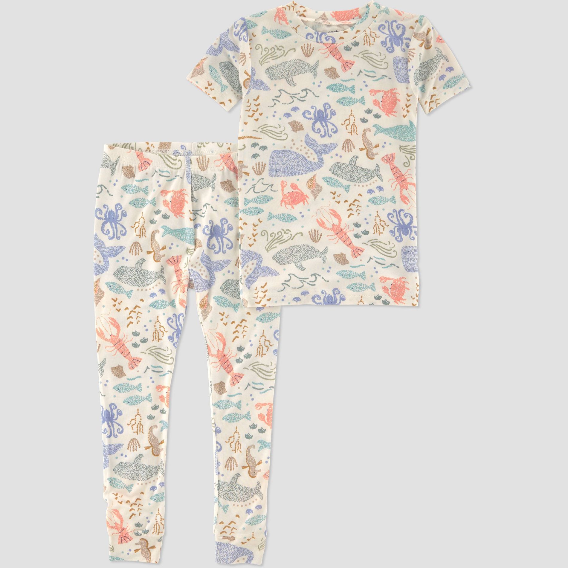 Carter's Just One You® Toddler 2pc Short Sleeve Sea Creatures Comfy Soft Tight Fit Pajama Set - Blue