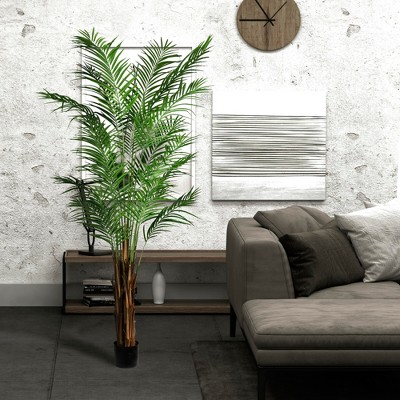 7' Green Plastic Potted Palm Tree with Black Planter