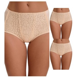 INSPIRE CHIC Women's Floral Lace Breathable Comfortable Mid Rise Underwear Briefs 3 Packs - 1 of 4