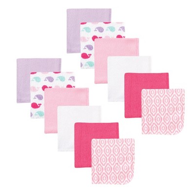 Luvable Friends Baby Girl Cotton Rich Washcloths, Girl Whale, One Size