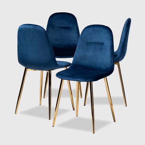Set Of 4 Elyse Velvet Upholstered Metal, Navy Blue Velvet Dining Chairs Set Of 4