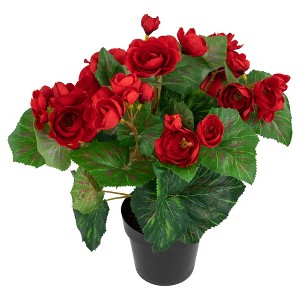 Northlight 11" Red Potted Silk Begonia Spring Artificial Floral Arrangement - 1 of 4