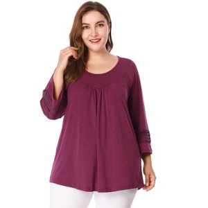 Agnes Orinda Women's Plus Size Plain Cut-Out Gathered Patchwork Long Sleeve T-Shirt - 1 of 4