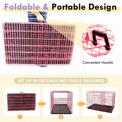 Large Pink Metal Dog Crate with Double Doors