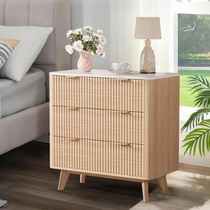 3-Drawer Fluted Nightstand, Modern Bedside Table with Large Drawer and Gold Handle, 32 Inch Wide Curved End Table for Bedroom - 1 of 4