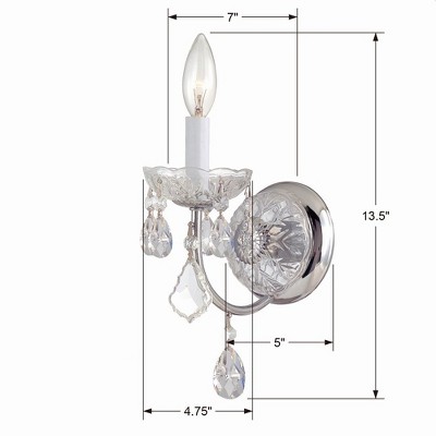 Imperial Elegance Polished Chrome 1-Light Sconce with Clear Hand Cut Crystals