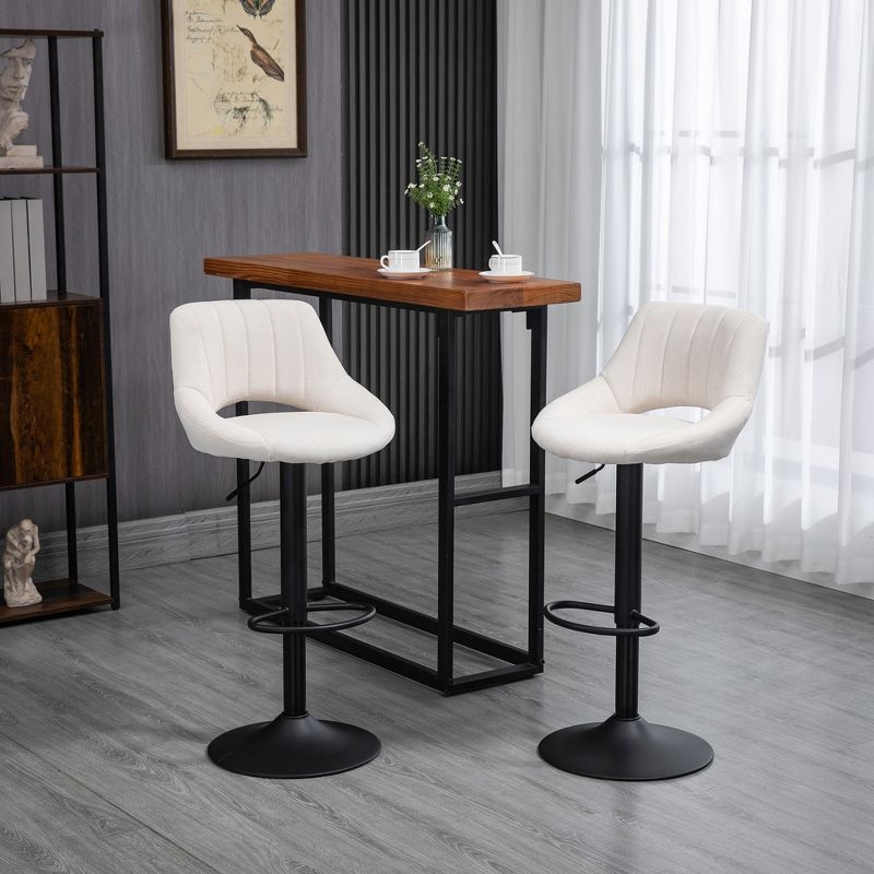 HOMCOM Modern Bar Stools Set of 4 Swivel Bar Height Barstools Chairs with Adjustable Height, Round Heavy Metal Base, and Footrest, Cream White, 3 of 7