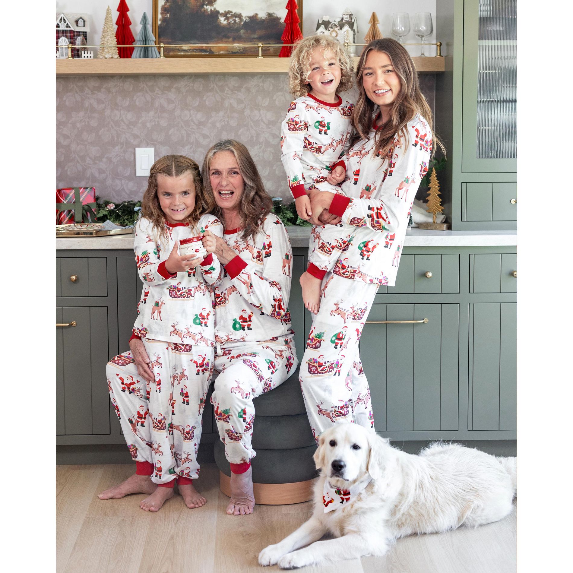 PATPAT Christmas Matching Family Pajamas and Pet Bandana, Santa and Reindeer Print Long-Sleeve Sets for Adults, Kids and Baby
