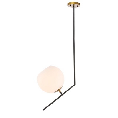 Elegant Lighting Ryland 1 light Black and Brass and Frosted White glass pendant