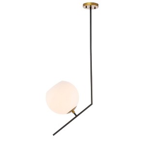 Elegant Lighting Ryland 1 light Black and Brass and Frosted White glass pendant - 1 of 4