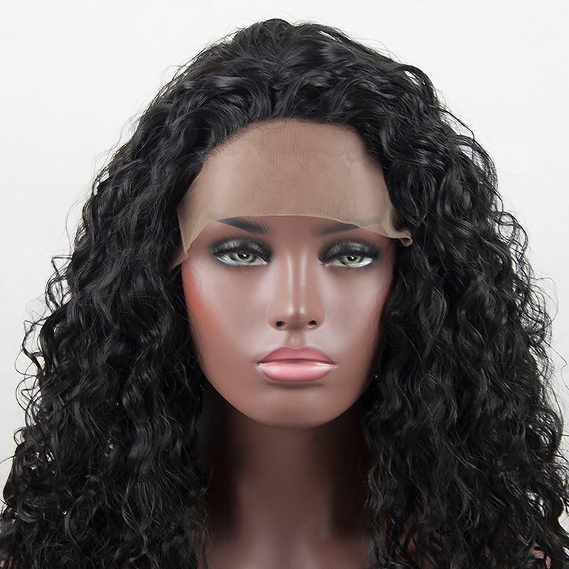 Unique Bargains Lace Front Wigs Heat Resistant Long Water Wave for Girl Daily Use Synthetic Fibre Black 18", 4 of 6