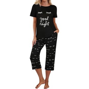 Ekouaer Pajamas for Women Set Short Sleeve Sleepwear Tops with Capri Pants Prints Funny Two Piece Pj Set - 1 of 4