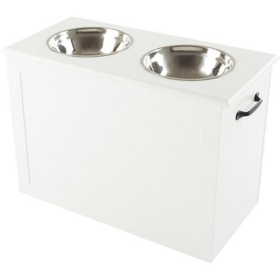 Elevated Dog Bowls with Storage - 16-Inch-Tall Feeding Tray with Hidden Storage Space for Pet Supplies - 50oz Capacity Bowls by PETMAKER (White)