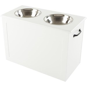 Elevated Dog Bowls with Storage - 16-Inch-Tall Feeding Tray with Hidden Storage Space for Pet Supplies - 50oz Capacity Bowls by PETMAKER (White) - 1 of 1