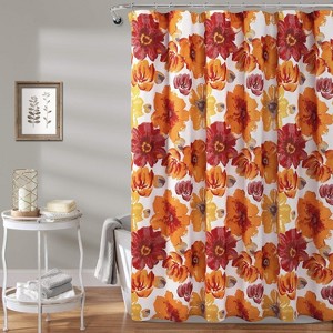 Leah Floral Shower Curtain,Red & Orange - Fabric Shower Curtains 70.8x70.8 Inch - 1 of 1
