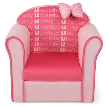Costway Kids Cute Pink Bow Sofa Children Couch Toddler Upholstered Armchair Solid Wood