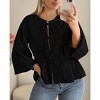 Women's Tie Front Tops Summer Beach Vacation Fashion Outfits Loose Fit Blouses Flowy Pleated Hem Long Lantern Sleeve Clothes - 3 of 3