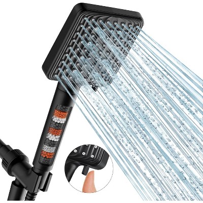 Attop Filtered Shower Head Black - 6 Modes High Pressure Handheld Shower Head with Stainless Steel Hose and Shower Arm Bracket