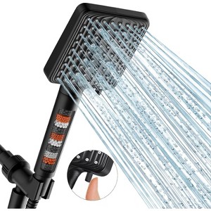 Attop Filtered Shower Head Black - 6 Modes High Pressure Handheld Shower Head with Stainless Steel Hose and Shower Arm Bracket - 1 of 4