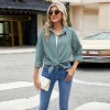 Womens Cotton Button Down Shirts Casual Long Sleeve V Neck Wrinkle Free Dress Shirt Roll Up Loose Plain Blouses Tops - 3 of 4