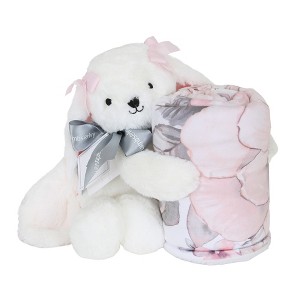 Lambs & Ivy Floral Blanket & White Plush Bunny Stuffed Animal Toy Baby Gift Set - 1 of 4