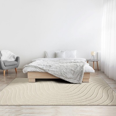Cream Geometric Wave 5' x 7' Synthetic Area Rug