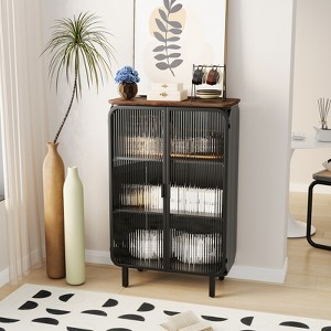 3-tier Storage Cabinet with 2 Glass Doors Modern Freestanding Storage Cabinet for Entryway Living Room Home Office Dining Room - 1 of 4