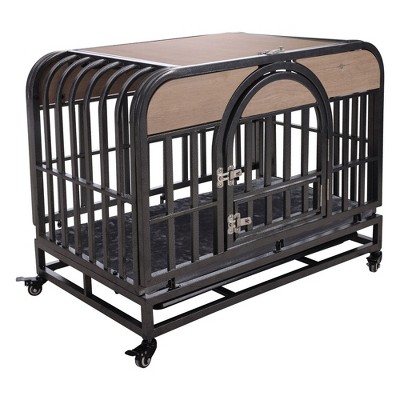 Heavy Duty Dog Crate With Removable Trays Sliding Bolt Wheels Easy Assembly Dog Cage Pet Playpen
