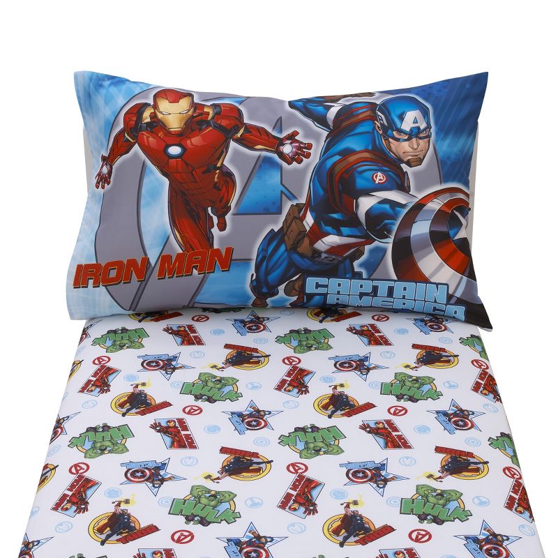 Marvel The Avengers I Am A Hero Blue, Green, Red, and Yellow 2 Piece Toddler Sheet Set - Fitted Bottom Sheet, and Pillowcase, 4 of 7