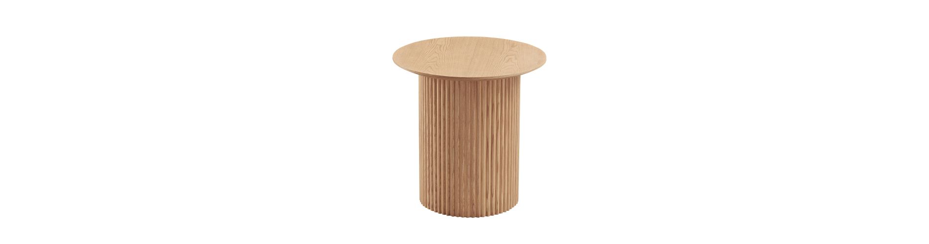 Round Coffee Table, 17.71" Wood Cylindrical Cocktail Table, Vertical Texture Relief Design Side Table W/Tree Stump Shaped Base, Modern Circular Table
