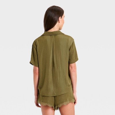 Women’s Luxury Collection Satin Notch Collar Top and Lace Trim Shorts Pajama