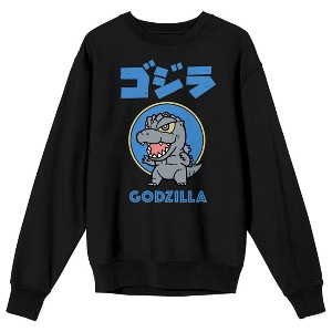 Godzilla Classic Chibi Monster Crew Neck Long Sleeve Black Adult Tee-XL - 1 of 3