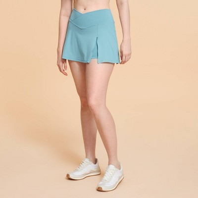 Blogilates Women's Criss Cross Slit High-Rise Skort - Teal Blue XL