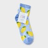 Women's Lemons 2pk Cozy Quarter Crew Socks - Blue/White 4-10: Midweight Velour Ribbed with Fruit Pattern, Machine Washable - 2 of 3