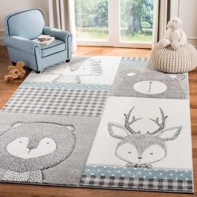 Gray and Ivory Animal Portraits Kids Area Rug