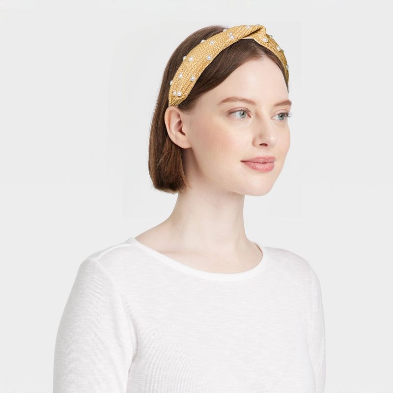 Raffia Top Knot Headband with Pearls - A New Day&#8482; Tan, 3 of 7