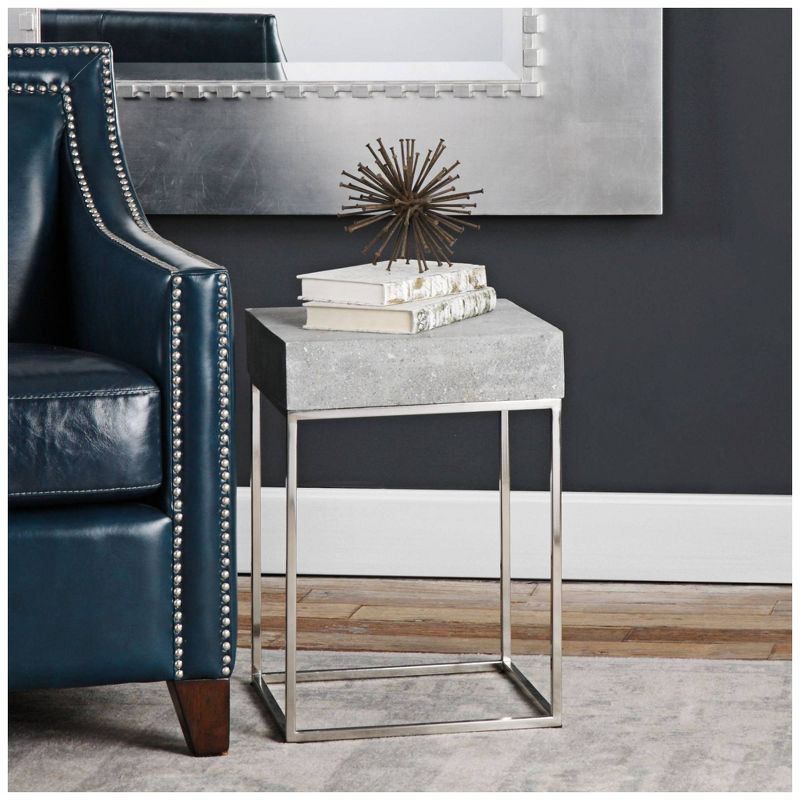 Uttermost Modern Industrial Stainless Steel Square Accent Table 14" Wide Gray Concrete Tabletop for Living Room Bedroom Entryway, 3 of 4
