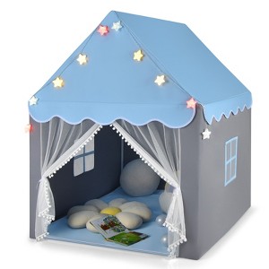 Infans Kids Playhouse Tent Large Castle Fairy Tent Gift w/Star Lights Mat Blue - 1 of 4
