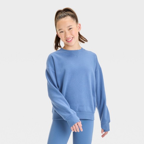 Girls Fleece Crew Sweatshirt All In Motion Blue Xs Target