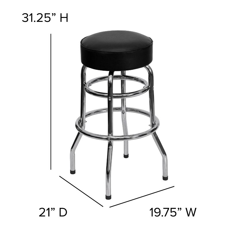 Emma and Oliver Retro Backless Double Ring Chrome Restaurant Dining Barstool, 4 of 11