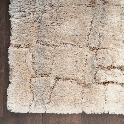 Ivory and Beige Abstract Shag Rug 4' x 6' Synthetic