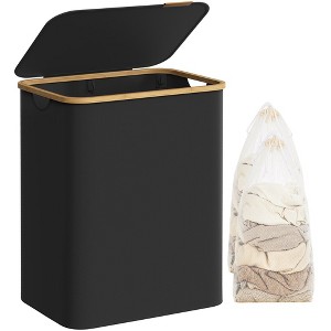 SONGMICS Laundry Hamper with Lid 3-Section Large Laundry Basket Removable Mesh Liner Bamboo Handles Collapsible - 1 of 4