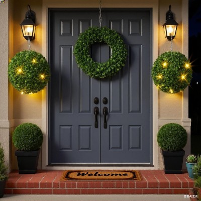 16”/20” Pre-Lit Artificial Topiary Ball - 30 LED 8-Mode Light Plant with Remote (2-Pack)