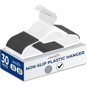 SereneLife SLHRBWH30 Non-Slip Plastic Clothes Hanger - Durable and Space-Saving Closet Organizers (White) - 30 Pack - 1 of 4