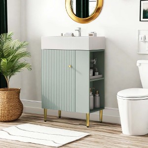 NicBex 21.6" Bathroom Vanity with Sink, Bathroom Cabinet Storage with 2 Spacious Drawers and 2 Open Shelf for Bathroom, Green - 1 of 4