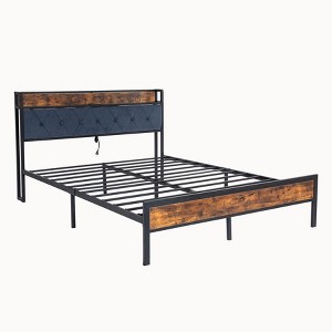 NicBex Full Size Metal Bed Frame with Upholstered Headboard for Adults/Boys/Girls,Brown - 1 of 4